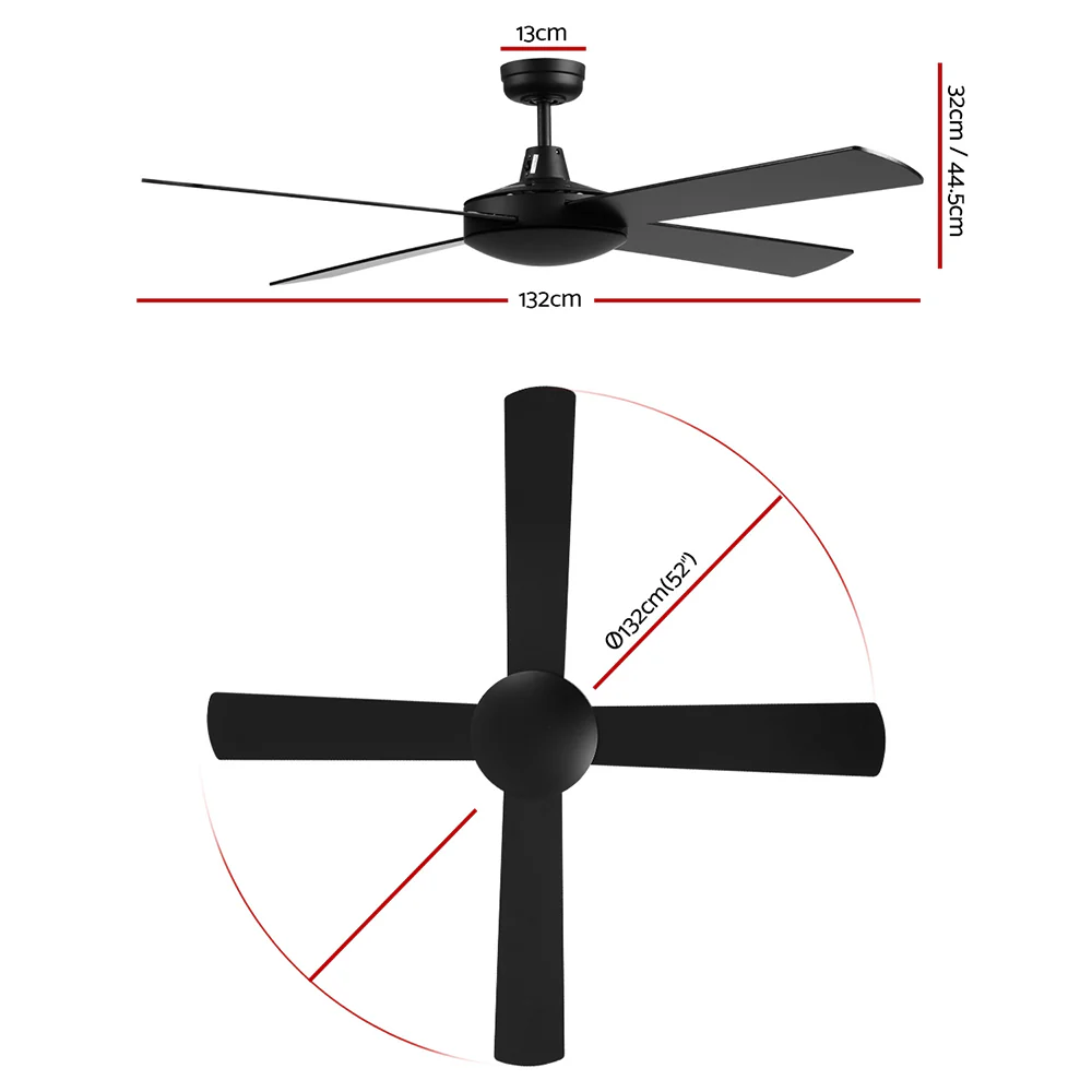 52'' Ceiling Fan AC Motor 4 Blades with Remote - Black - Nurns