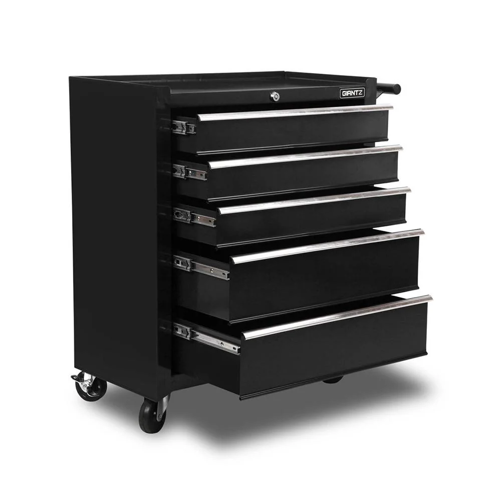 5 Drawer Mechanic Tool Box Cabinet Storage Trolley - Black - Nurns