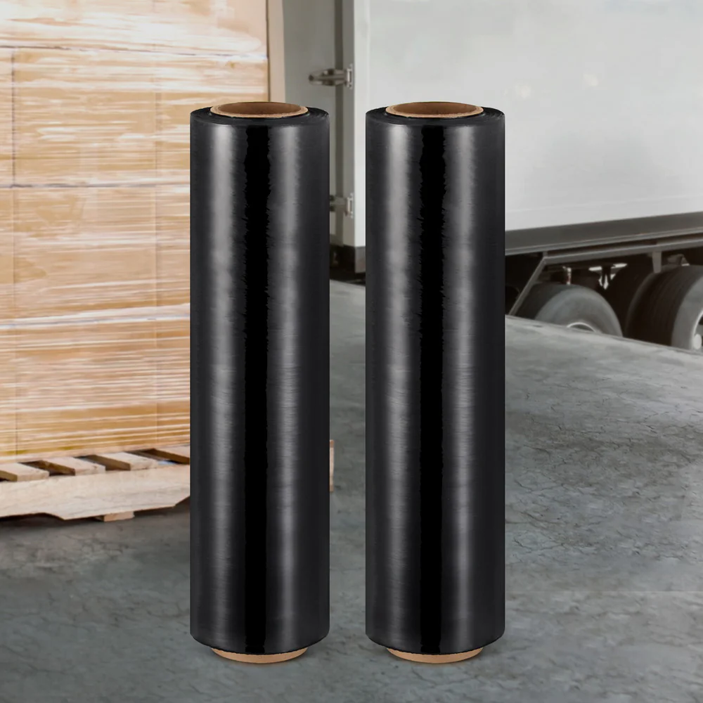 500mm x 400m Stretch Film Pallet Shrink Wrap 2 Rolls Package Use Plastic - Black - Nurns