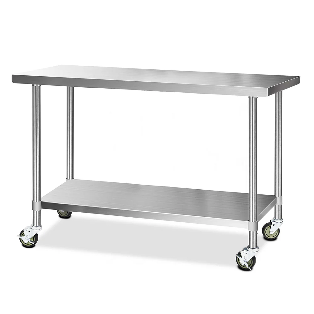 304 Stainless Steel Kitchen Benches Work Bench Food Prep Table with Wheels 1524Mmx610MM - Nurns