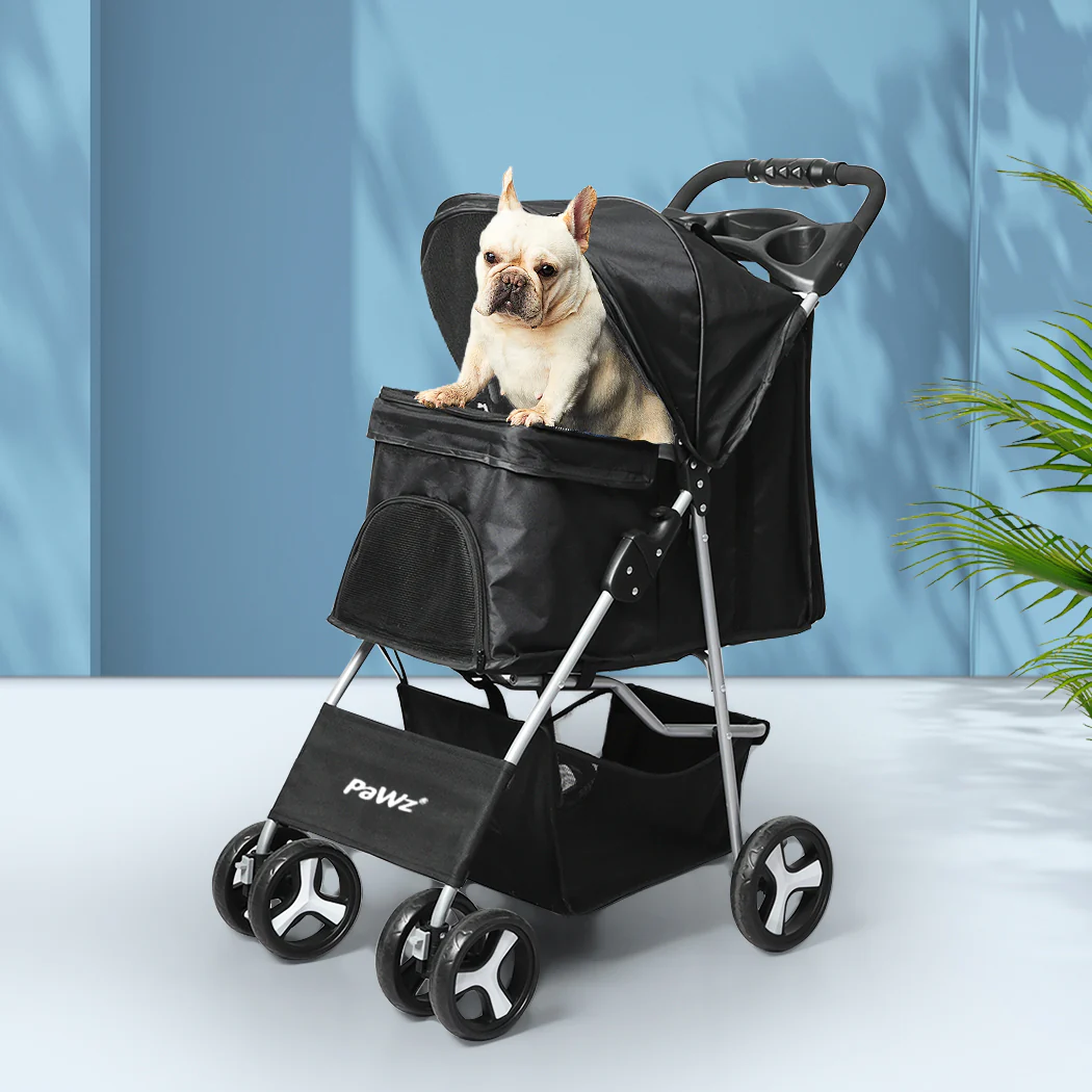 4 Wheels Pet Stroller Dog Cat Cage Puppy Pushchair Travel Walk Carrier Pram - Nurns