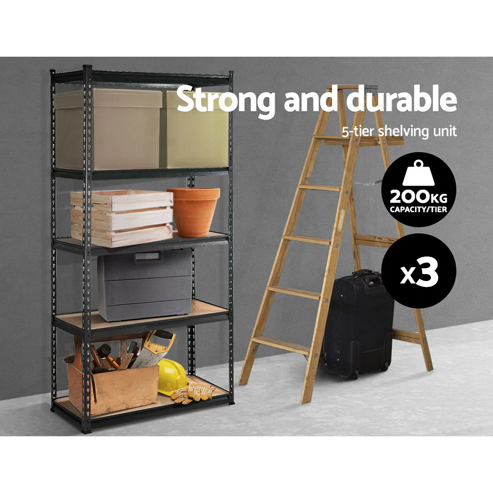 3x1.8M 5-Shelves Steel Warehouse Shelving Racking Garage Storage Rack Grey - Nurns