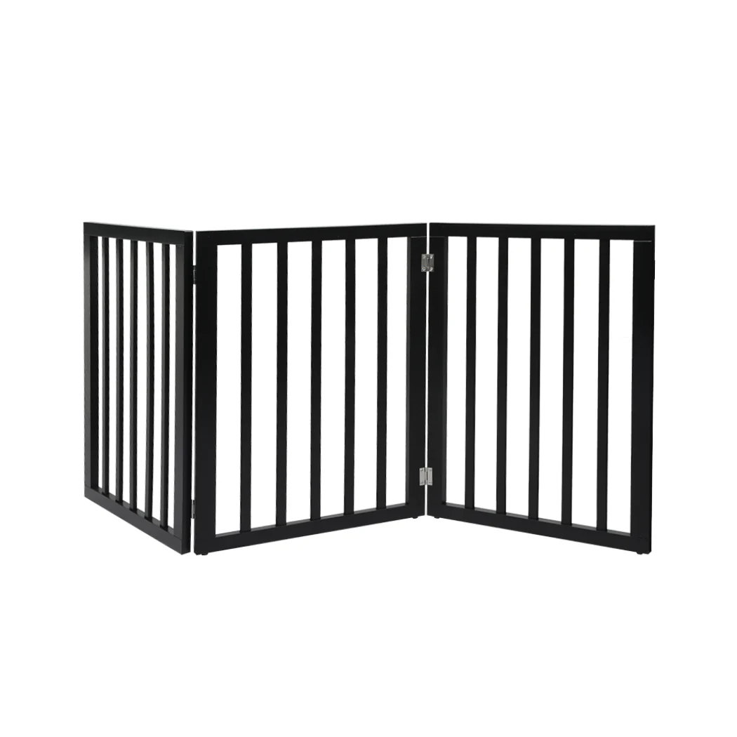 3 Panels Wooden Pet Gate Dog Fence Safety Stair Barrier Security Door Black - Nurns