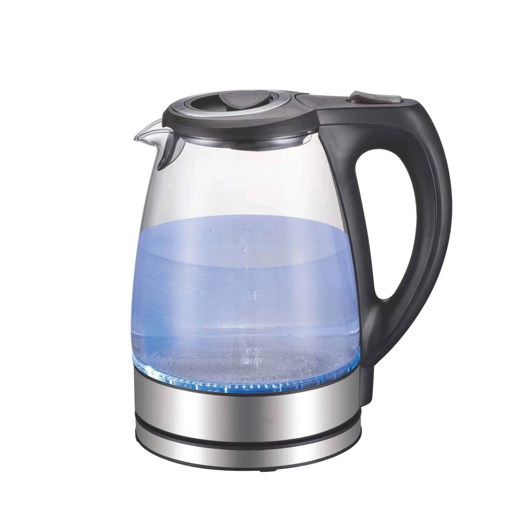 1.7L Electric Glass Kettle LED Blue Light 360 Automatic Cordless Water Boiling Jug - Nurns