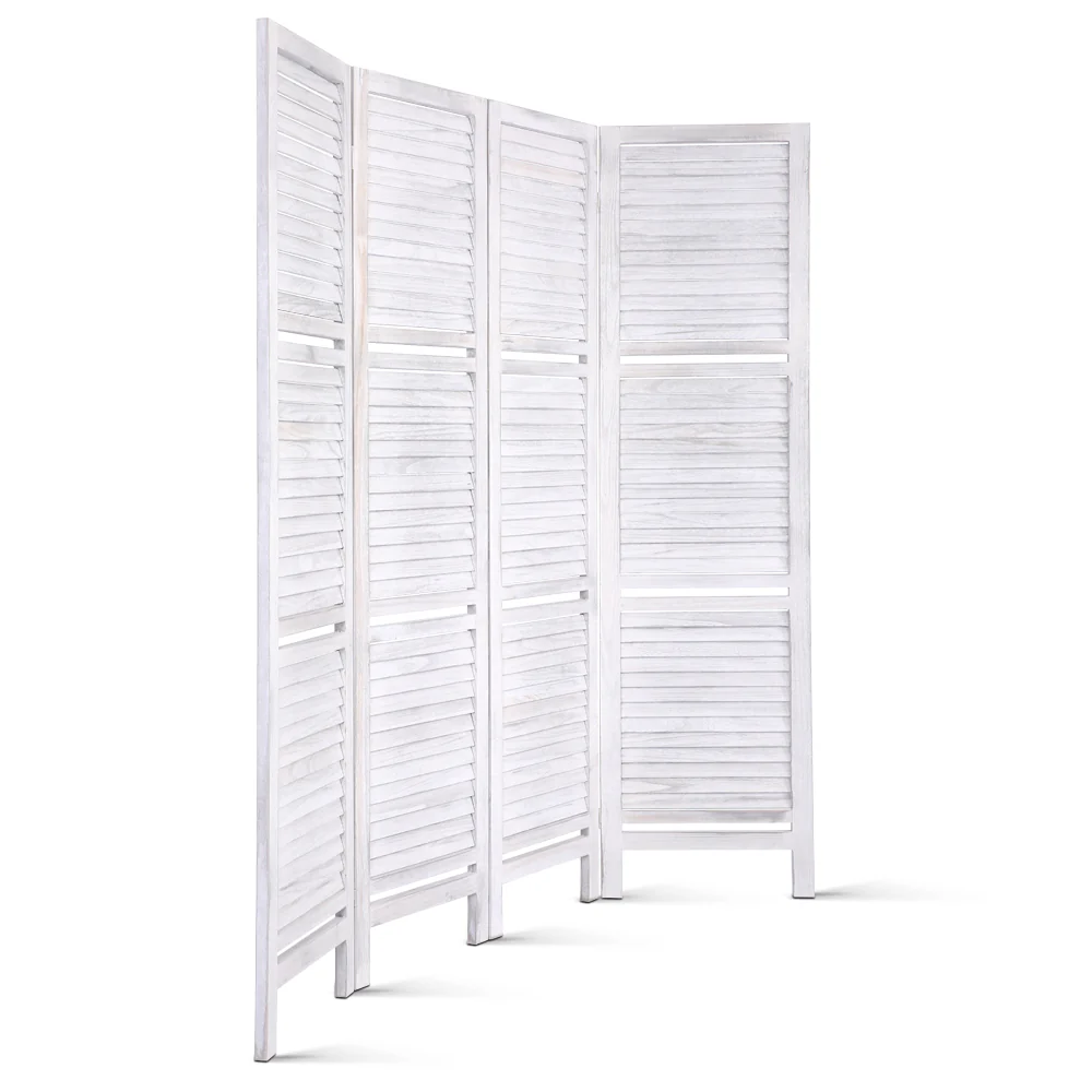 4 Panel Room Divider Screen 163x170cm Shelf - White - Nurns