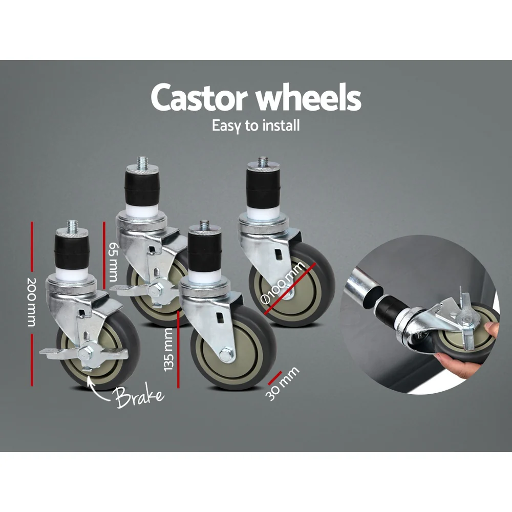 304 Stainless Steel Kitchen Benches Work Bench Food Prep Table with Wheels 1829Mmx610MM - Nurns