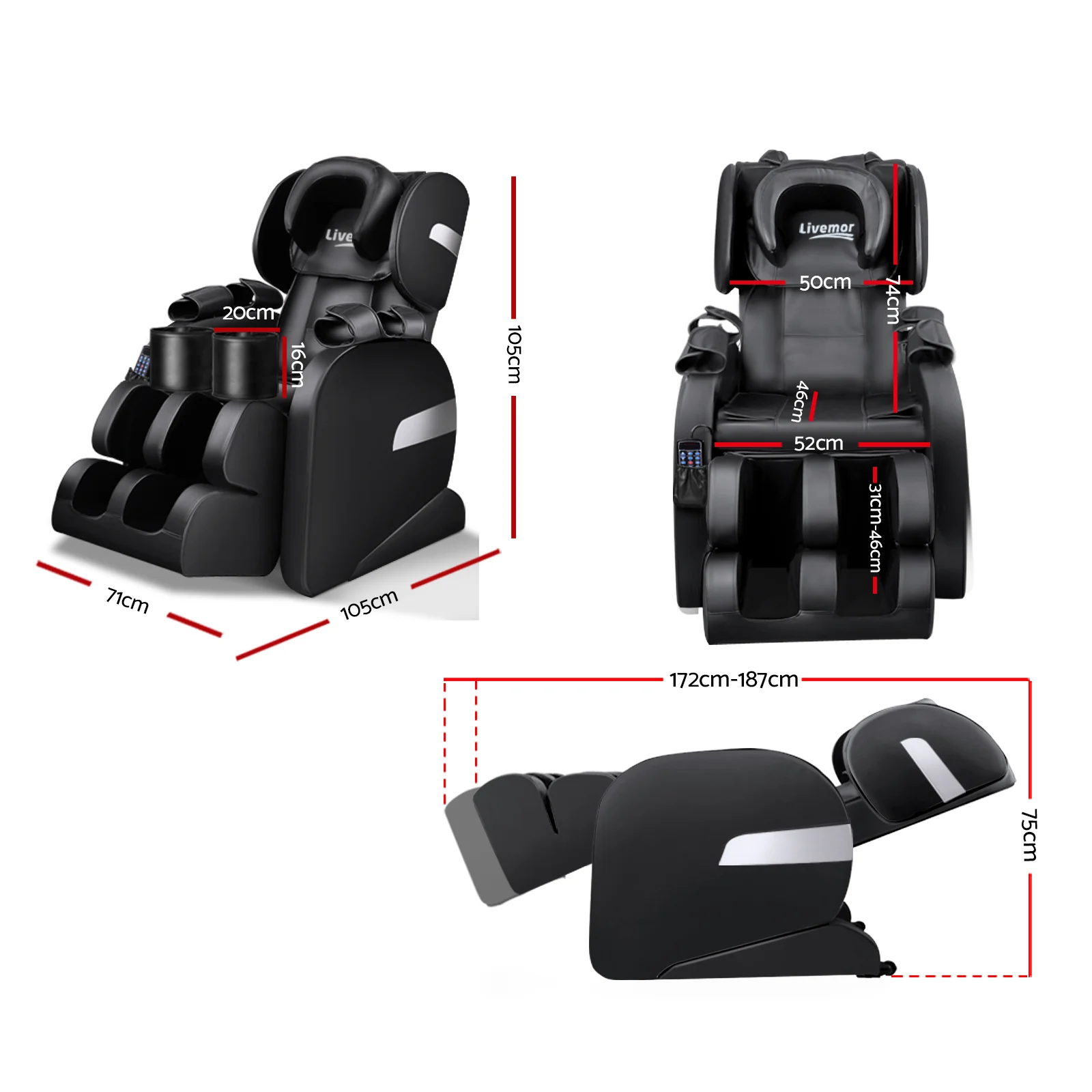 100W Electric Massage Chair - Black - Nurns