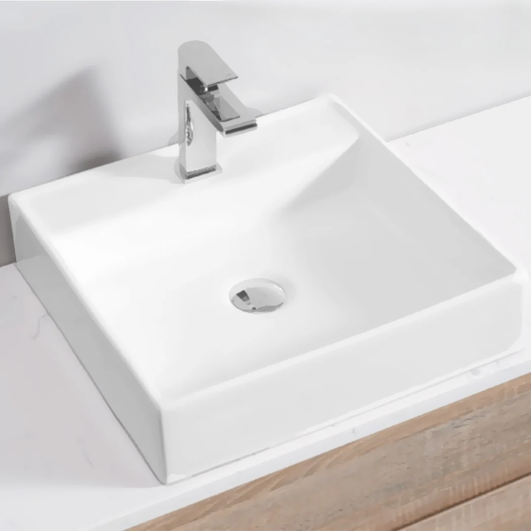 44x44cm Ceramic Basin Bathroom Wash Counter - Square - Nurns