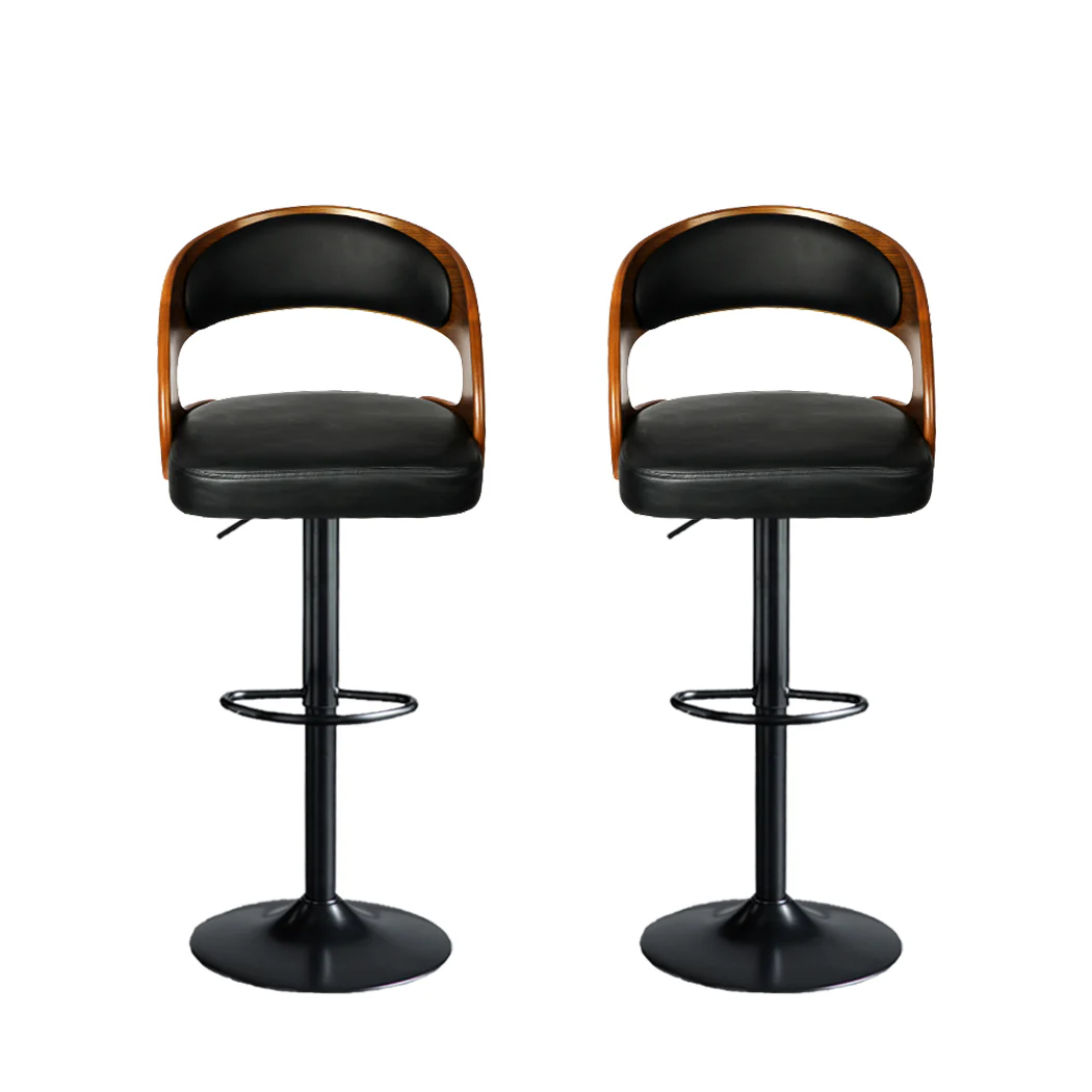 110.5cm Lille Bar Stools Kitchen Gas Lift Wooden Beech Stool Chair Swivel Barstools - Black - Nurns
