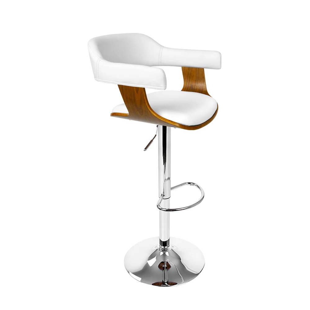 110cm Chalcis Wooden PU Leather Bar Stool - White & Wood - Nurns
