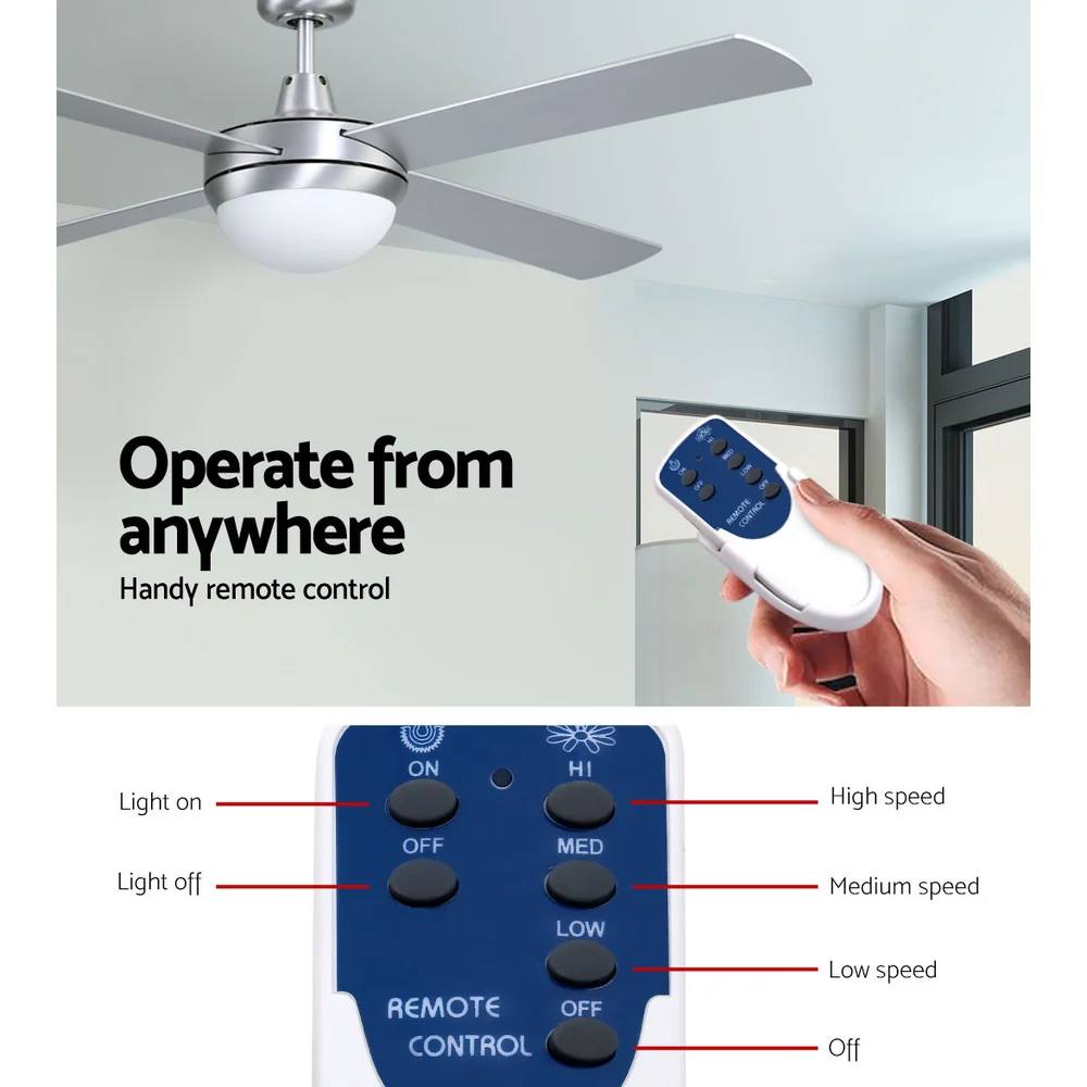 52'' Ceiling Fan w/Light w/Remote Timer - Silver - Nurns