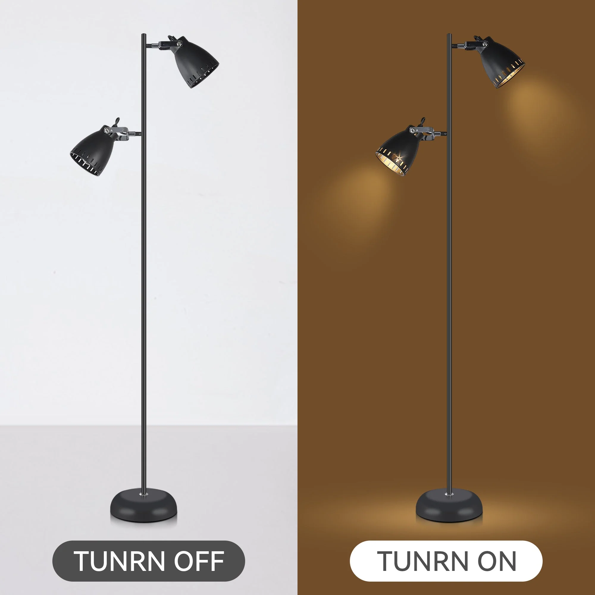 158cm Dual Light Metal Floor Lamp - Black - Nurns