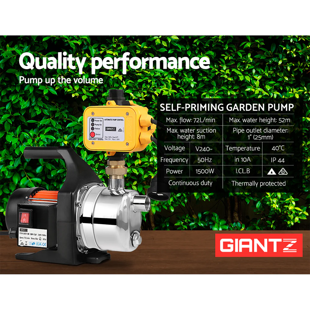 1500W High Pressure Garden Water Pump with Auto Controller - Yellow - Nurns