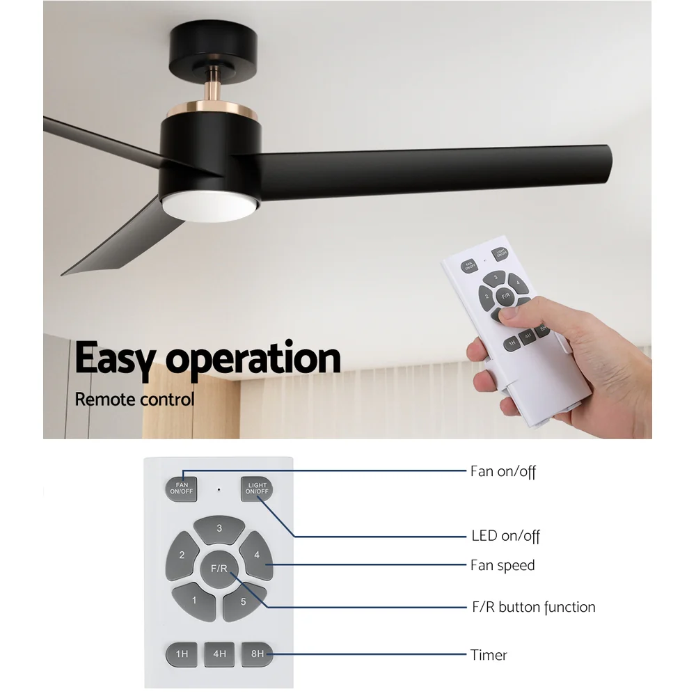 52'' Ceiling Fan DC Motor with Light andRemote - Black - Nurns