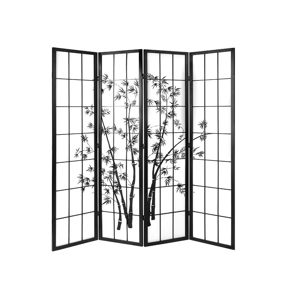 4 Panel Room Divider Screen 174x179cm Bamboo - Black & White - Nurns