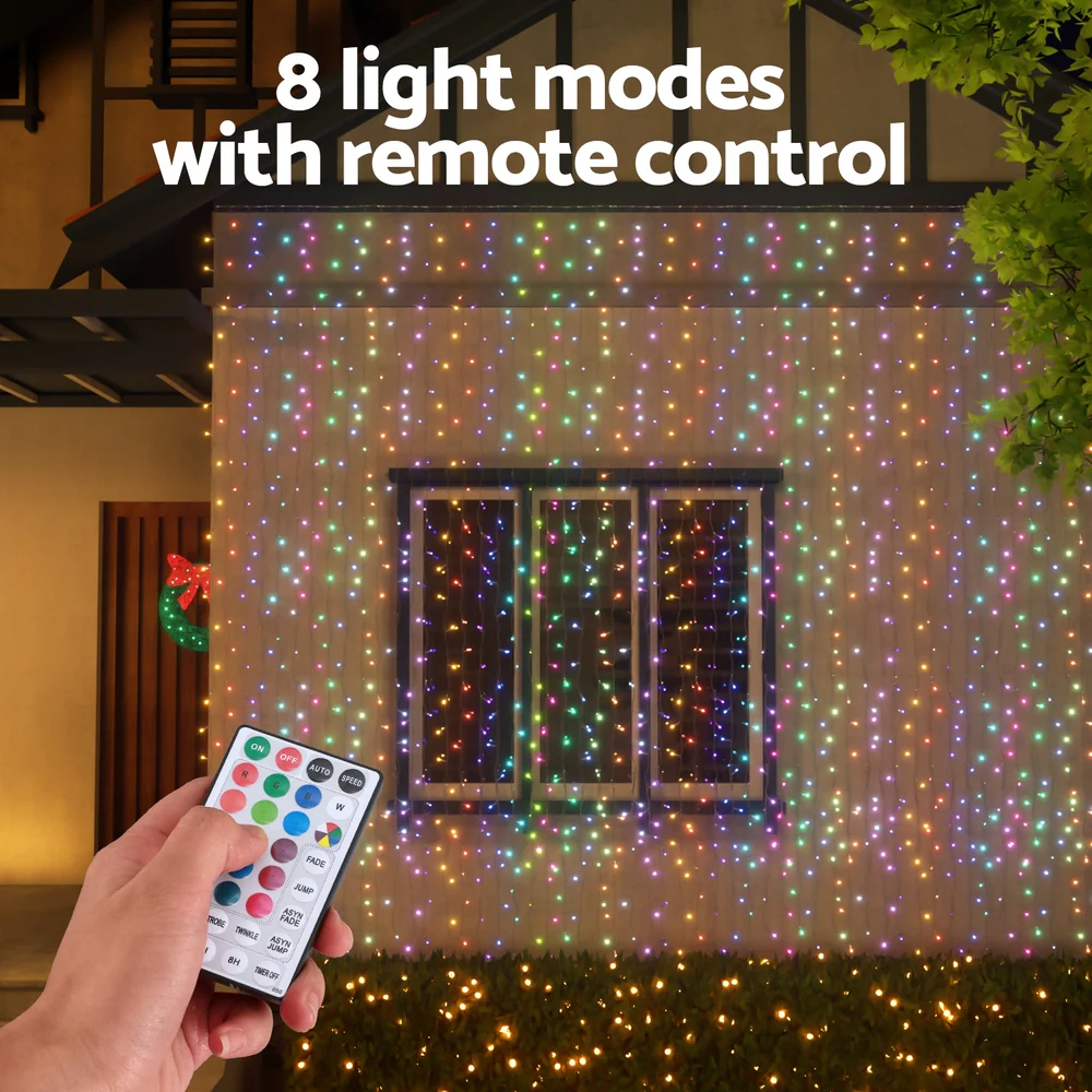 3M x 6M 960 LED Bulbs Christmas Lights Curtain String Light RGB Remote - Multicolour - Nurns