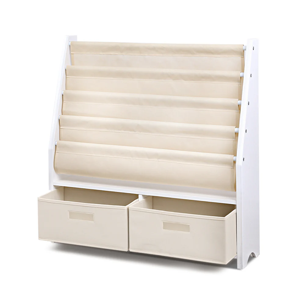 4 tier Kids Bookshelf Wooden Bookcase Children Toy Organiser Display Rack - Nurns