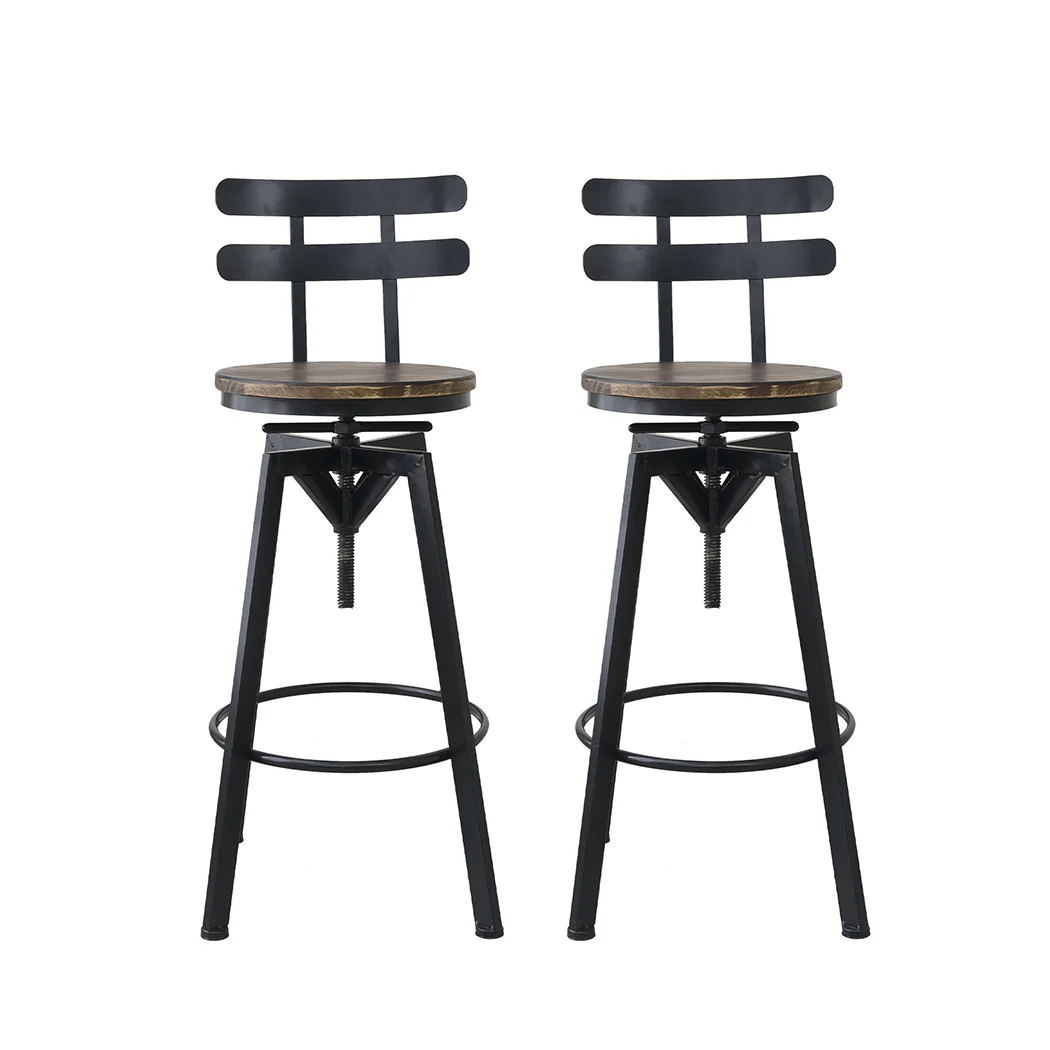 110cm Helsinki Industrial Adjustable Swivel Bar Stools with Back Wood Counter Chairs - Brown - Nurns