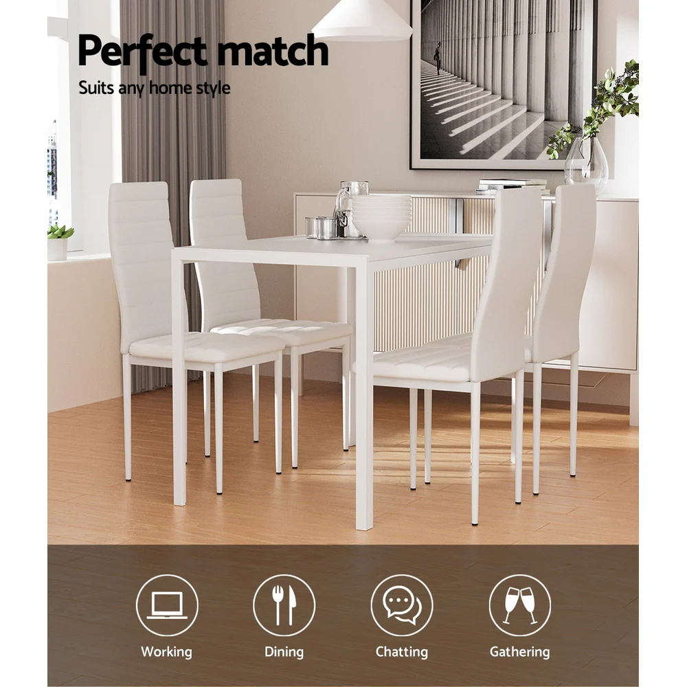 5-Piece Dante White Dining Table & Chair Set - Nurns