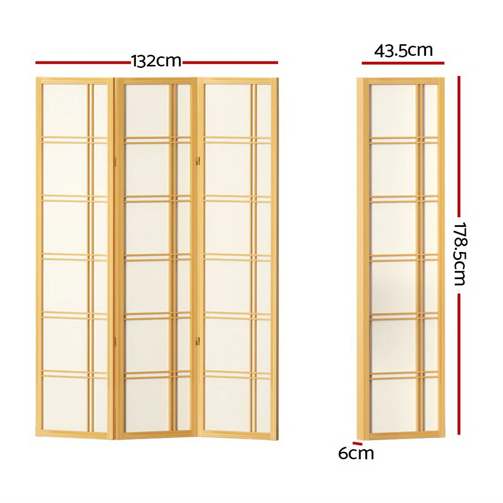 3 Panel Room Divider Screen 132x179cm - Natural - Nurns