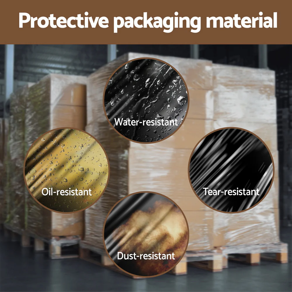 500mm x 400m Stretch Film Pallet Shrink Wrap 4 Rolls Package Use Plastic - Black - Nurns