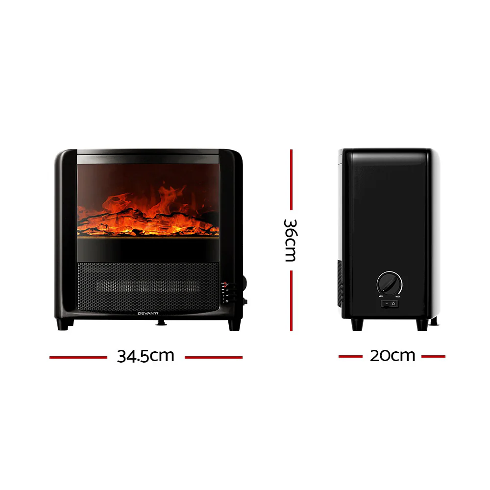 2000W Electric Fireplace Fire Heaters - Black - Nurns