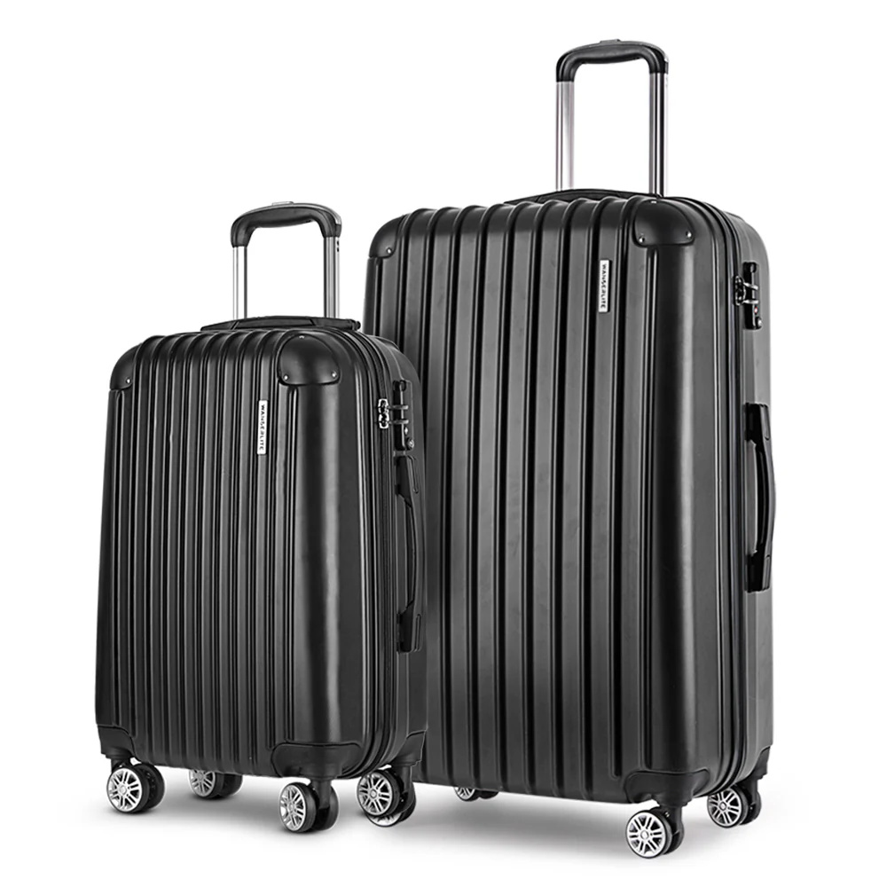 20in 28in Luggage Set of 2 with Zipper Lock Carry On Hard Shell Travel Suitcase Luggage Case - Black - Nurns