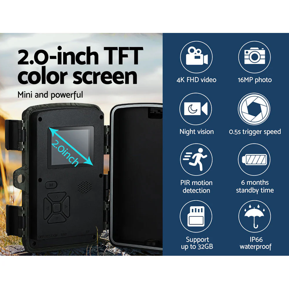 4K 16MP Trail Camera Wildlife Hunting Security Cam Night Vision - Nurns