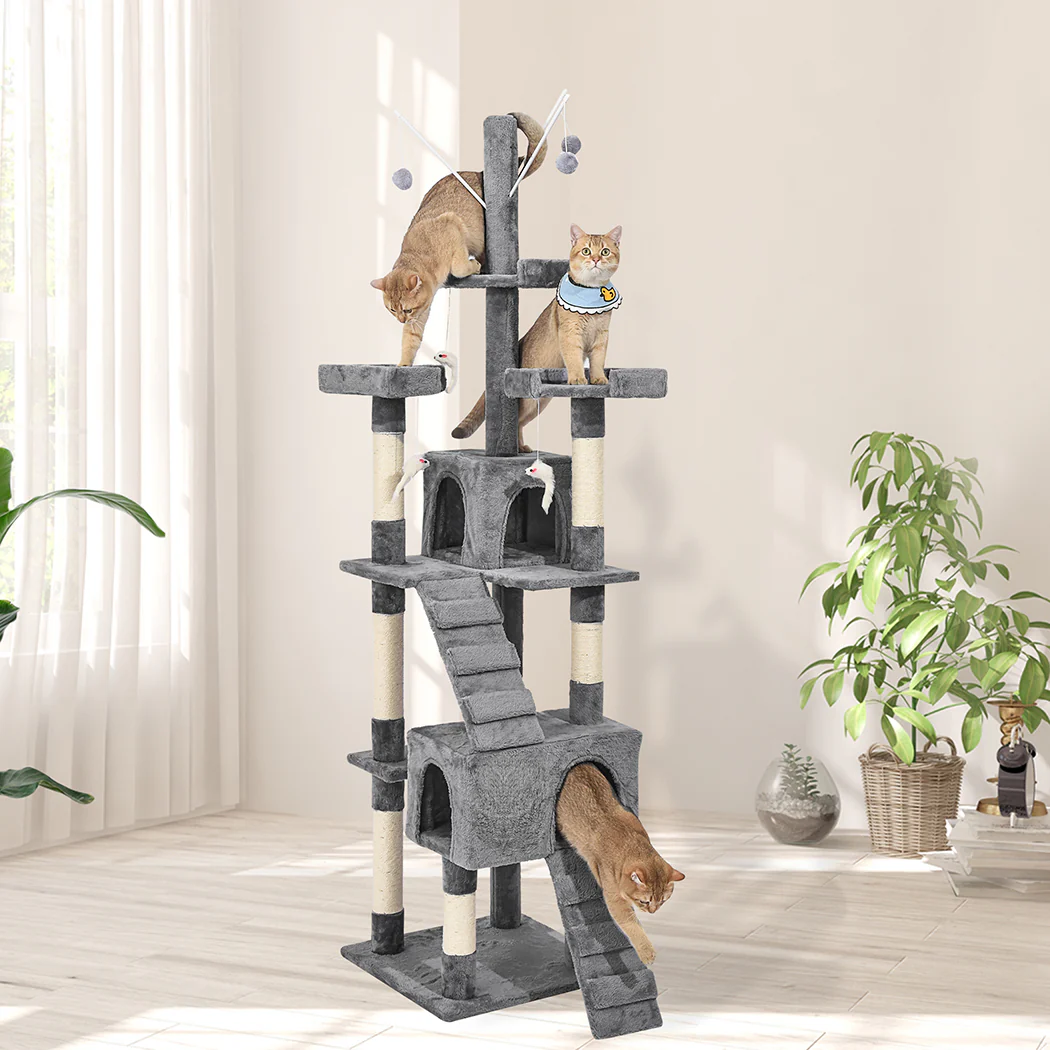 2.1M Cat Scratching Post Tree Gym House Condo Furniture Scratcher Tower - Grey - Nurns