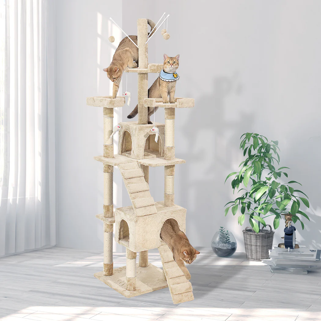 2.1M Cat Scratching Post Tree Gym House Condo Furniture Scratcher Tower - Nurns