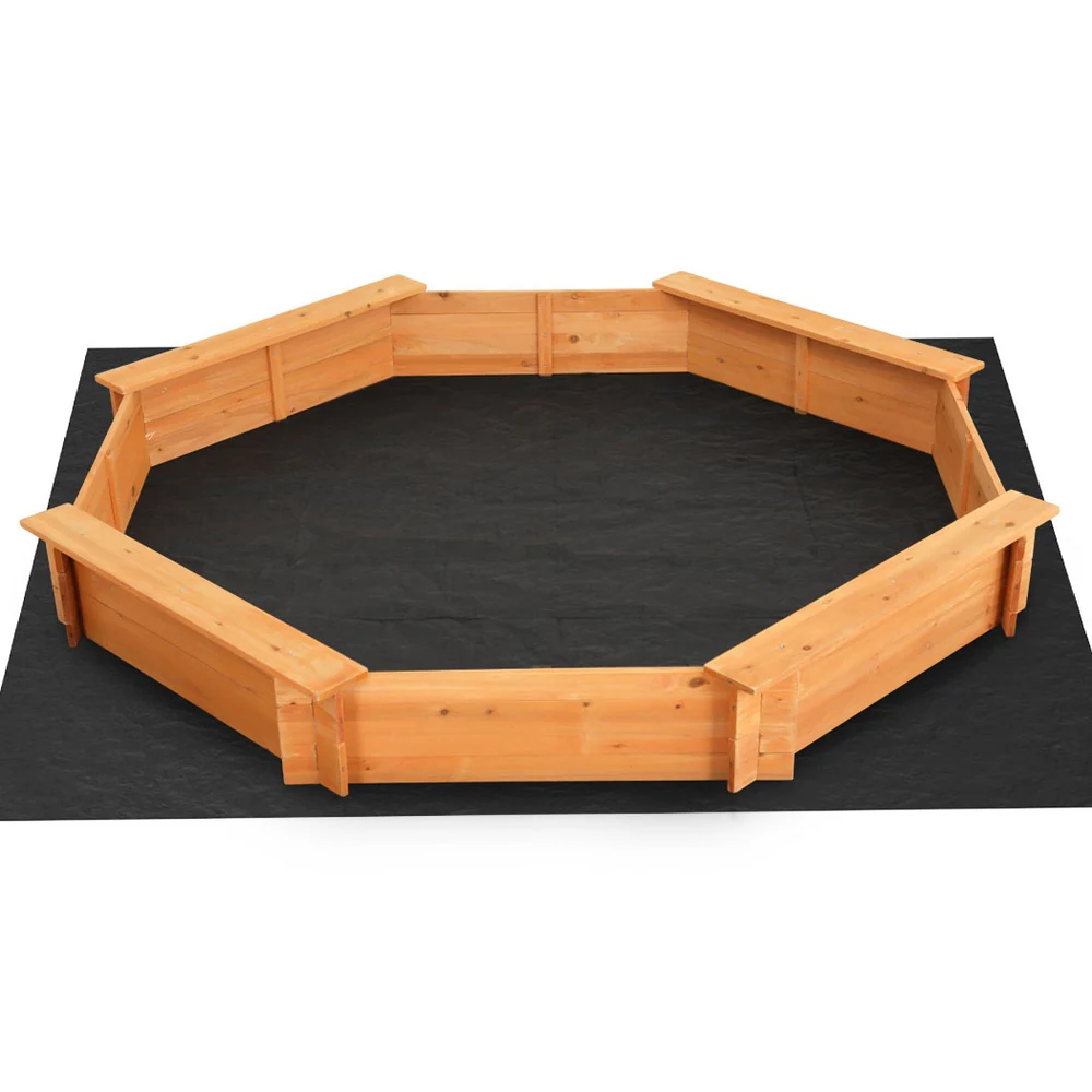 182cm Kids Sandpit Wooden Round Sand Pit with Cover Bench Seat Beach Toys - Nurns
