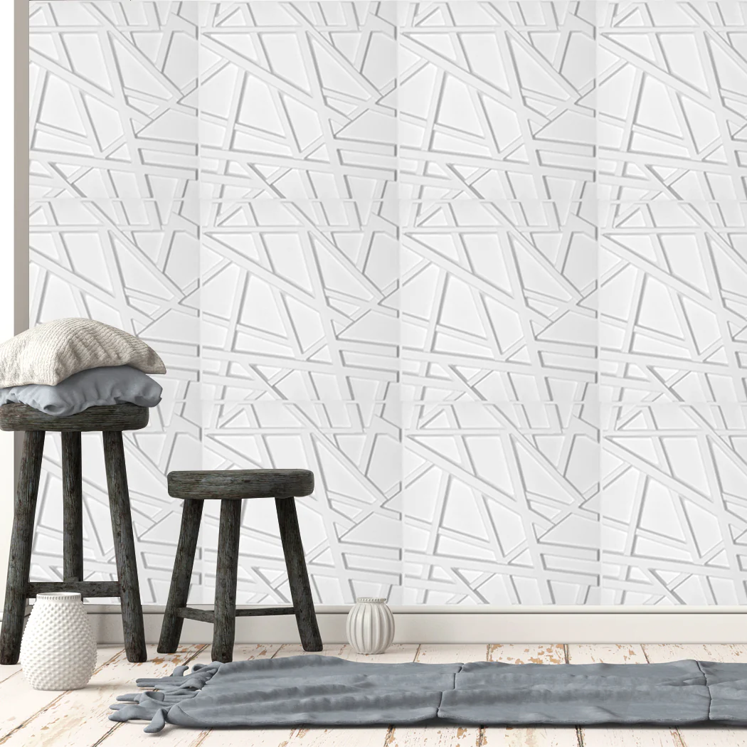12pcs 3D PVC Wall Panels Ecofriendly Paintable Home Background Lines Decor 50x50cm - Nurns