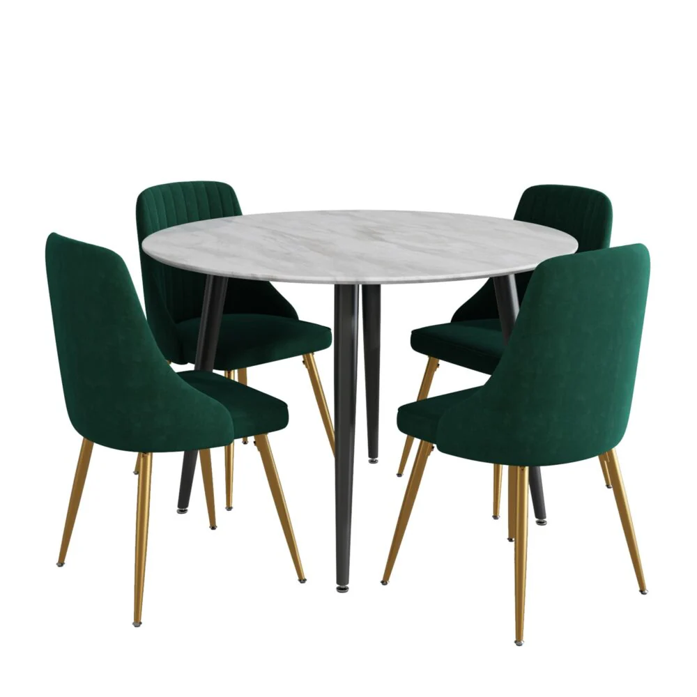 5-Piece Ermes Green Dining Table & Chair Set Velvet Bistro - Nurns