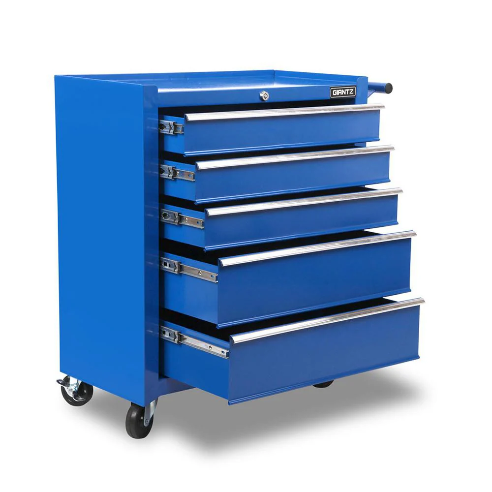 5 Drawer Mechanic Tool Box Cabinet Storage Trolley - Blue - Nurns