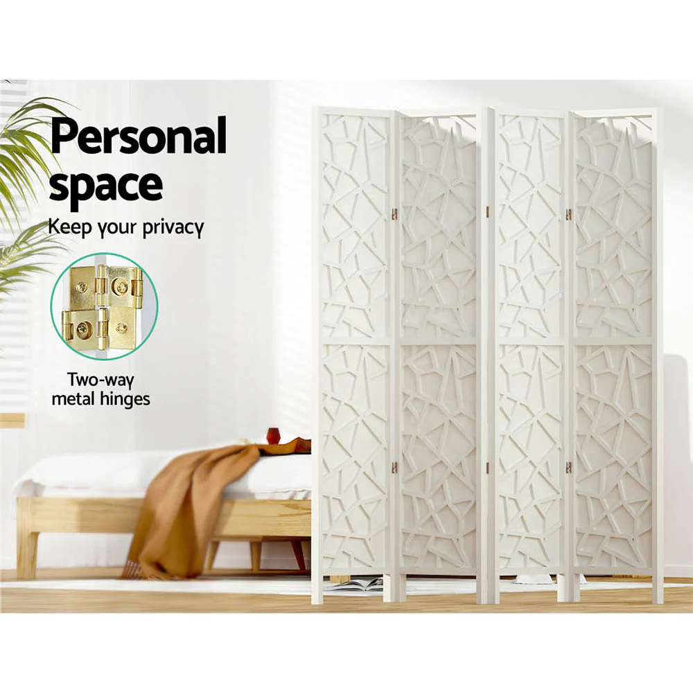 4 Panel Room Divider Screen 162x170cm - White - Nurns