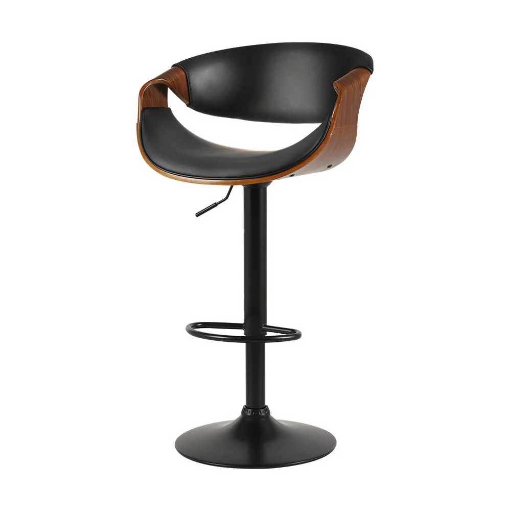 109cm Montpellier Bar Stools Swivel Chair Kitchen Gas Lift Wooden Bar Stool Leather - Black - Nurns