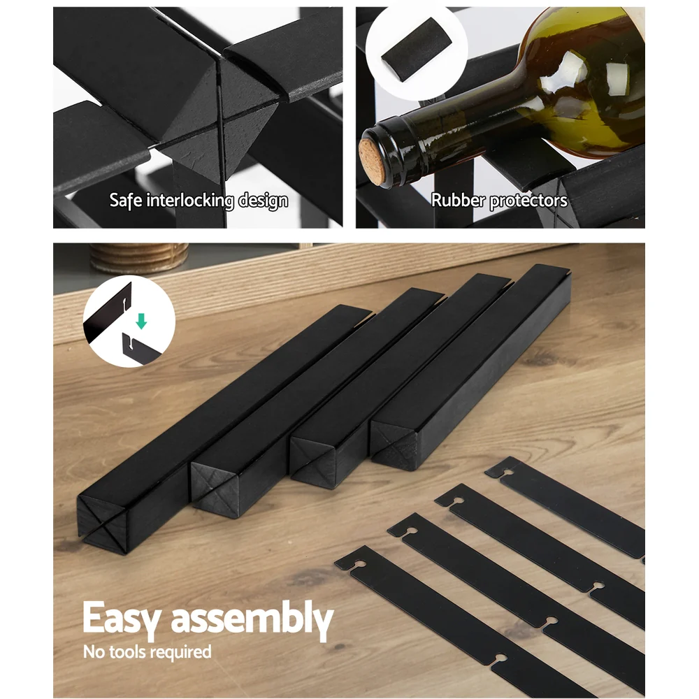 12 Bottle Timber Wine Rack Wooden Storage Wall Racks Holders Cellar - Black - Nurns