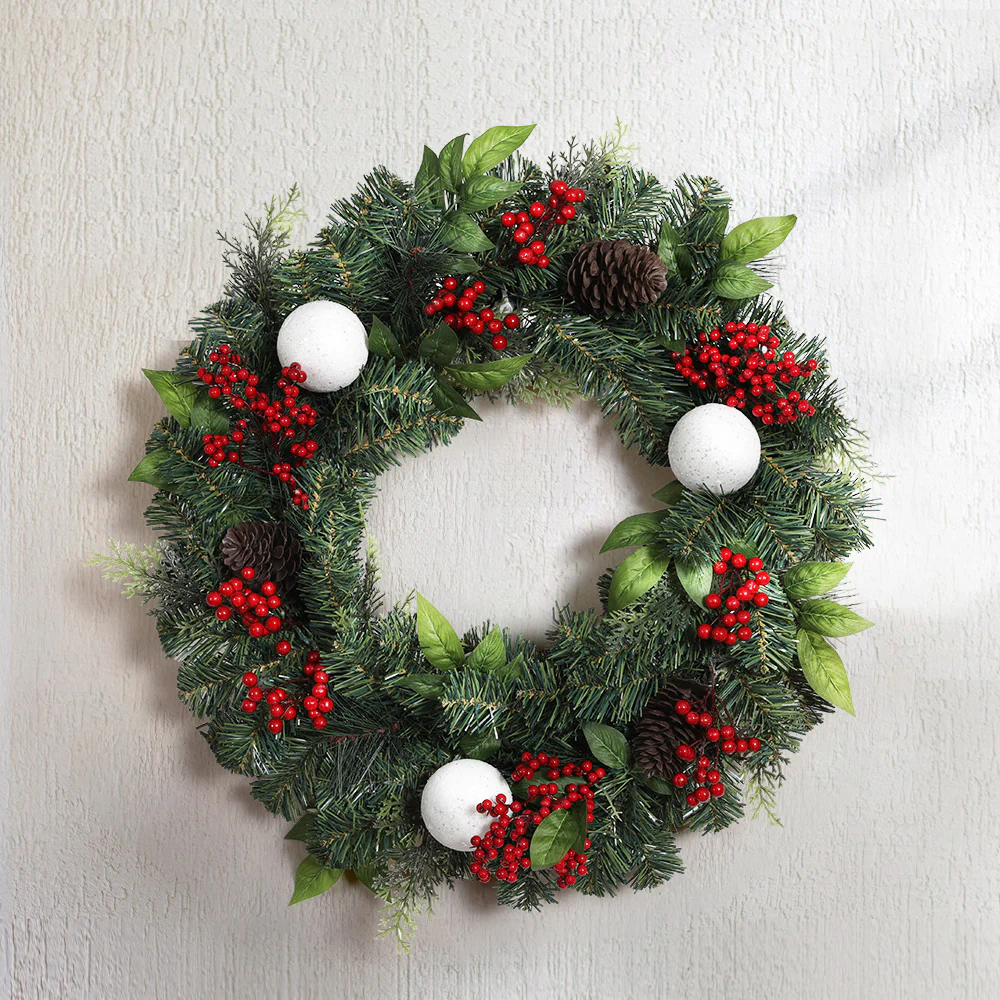 2FT 60CM Christmas Wreath with Decor Xmas Tree Decoration - Nurns