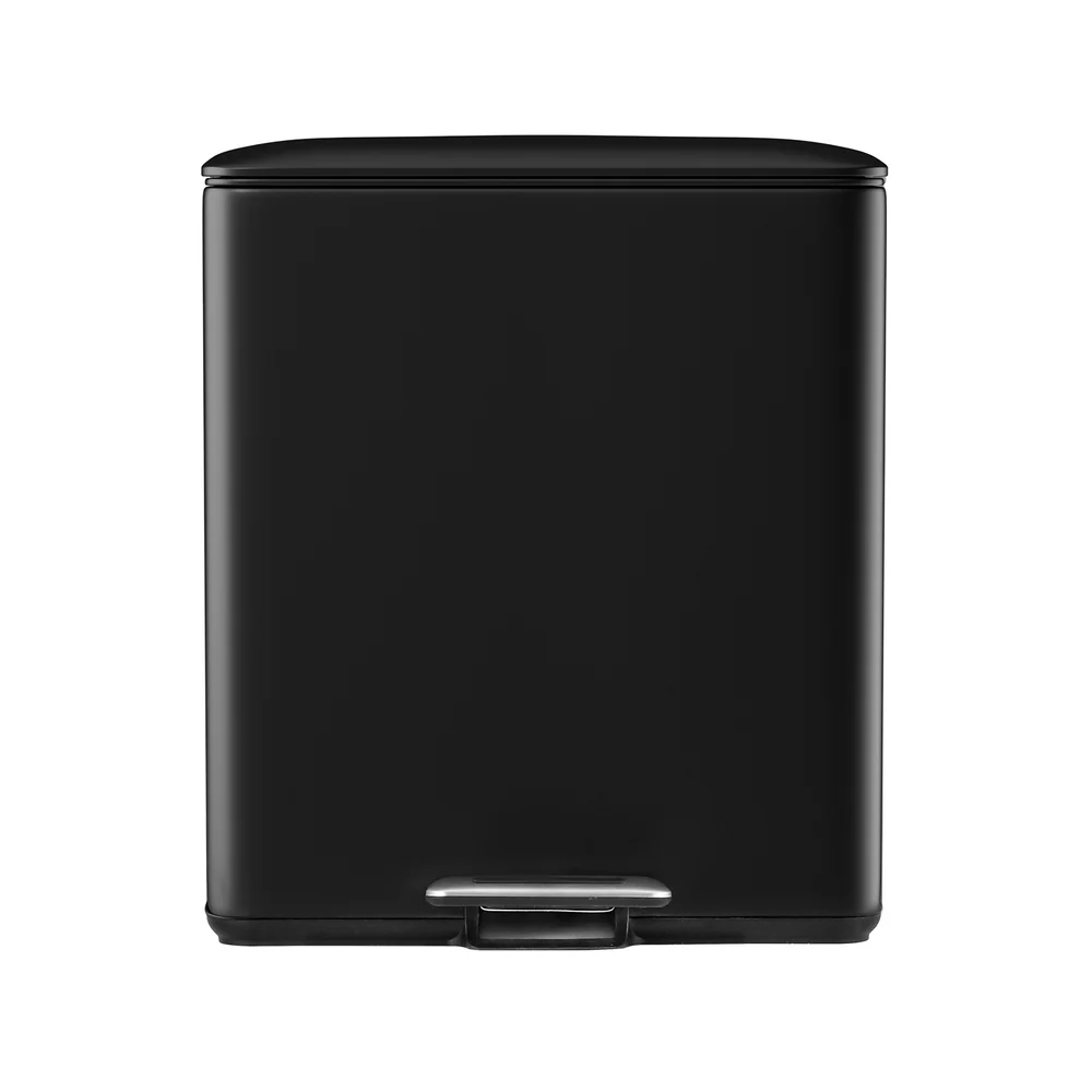 40L Pedal Bins Rubbish Bin Dual Compartment Waste Recycle Dustbins - Black - Nurns