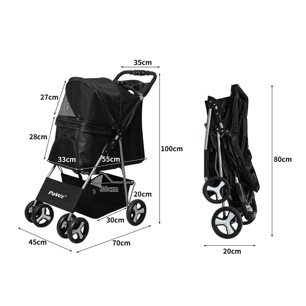 4 Wheels Pet Stroller Dog Cat Cage Puppy Pushchair Travel Walk Carrier Pram - Nurns