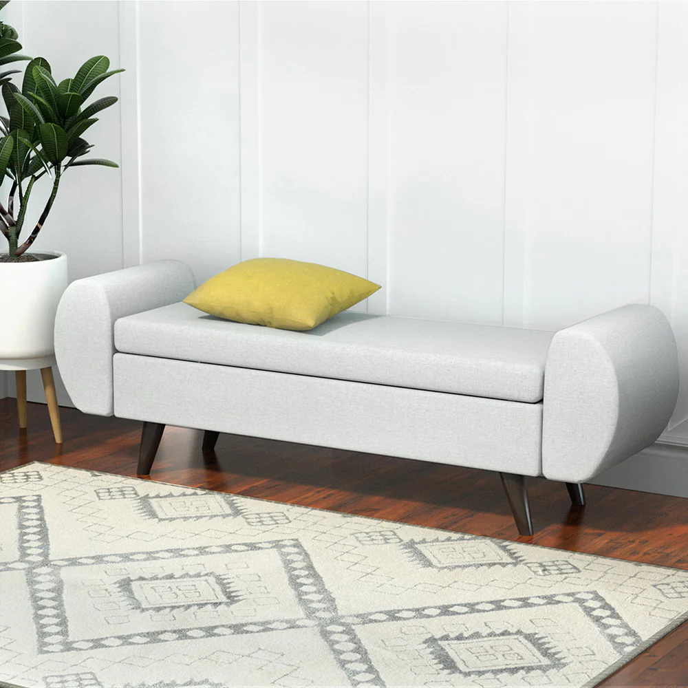 140cm Storage Ottoman Blanket Box Armrest - Grey - Nurns