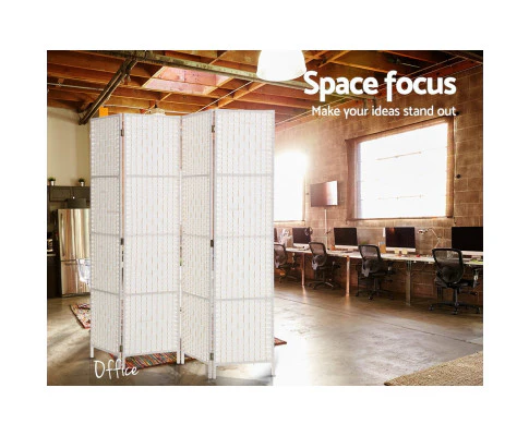 4 Panel Room Divider Screen 163x170cm Woven - White - Nurns