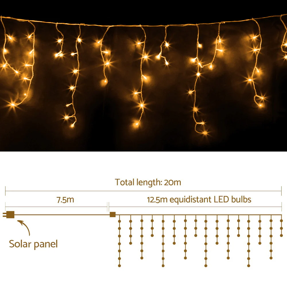 12.5M Solar Christmas Lights Icicle String Light - Warm White - Nurns
