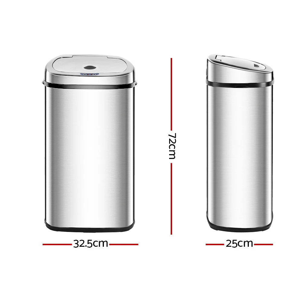 50L Stainless Steel Motion Sensor Rubbish Bin - Nurns