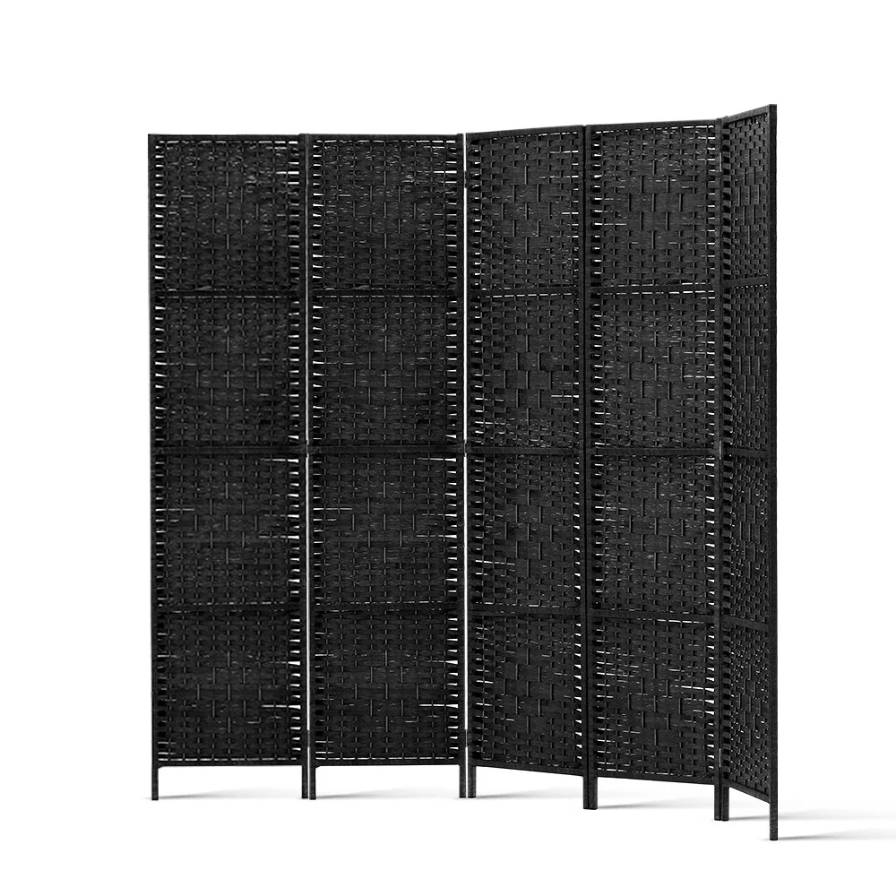 4 Panel Room Divider Screen 163x170cm Woven - Black - Nurns