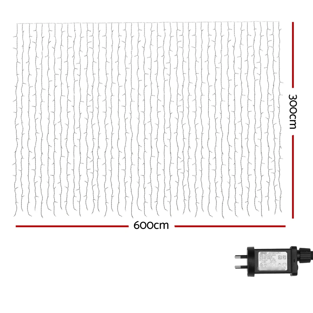 3M x 6M 960 LED Bulbs Christmas Lights Curtain String Light RGB Remote - Multicolour - Nurns