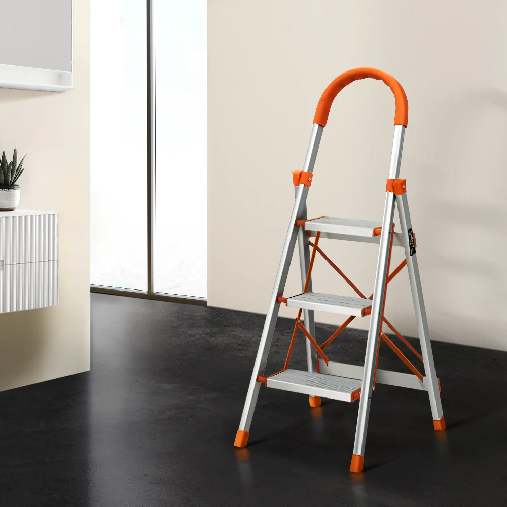 3 Step Ladder Multi-Purpose Folding Aluminium Light Weight Non Slip Platform - Nurns