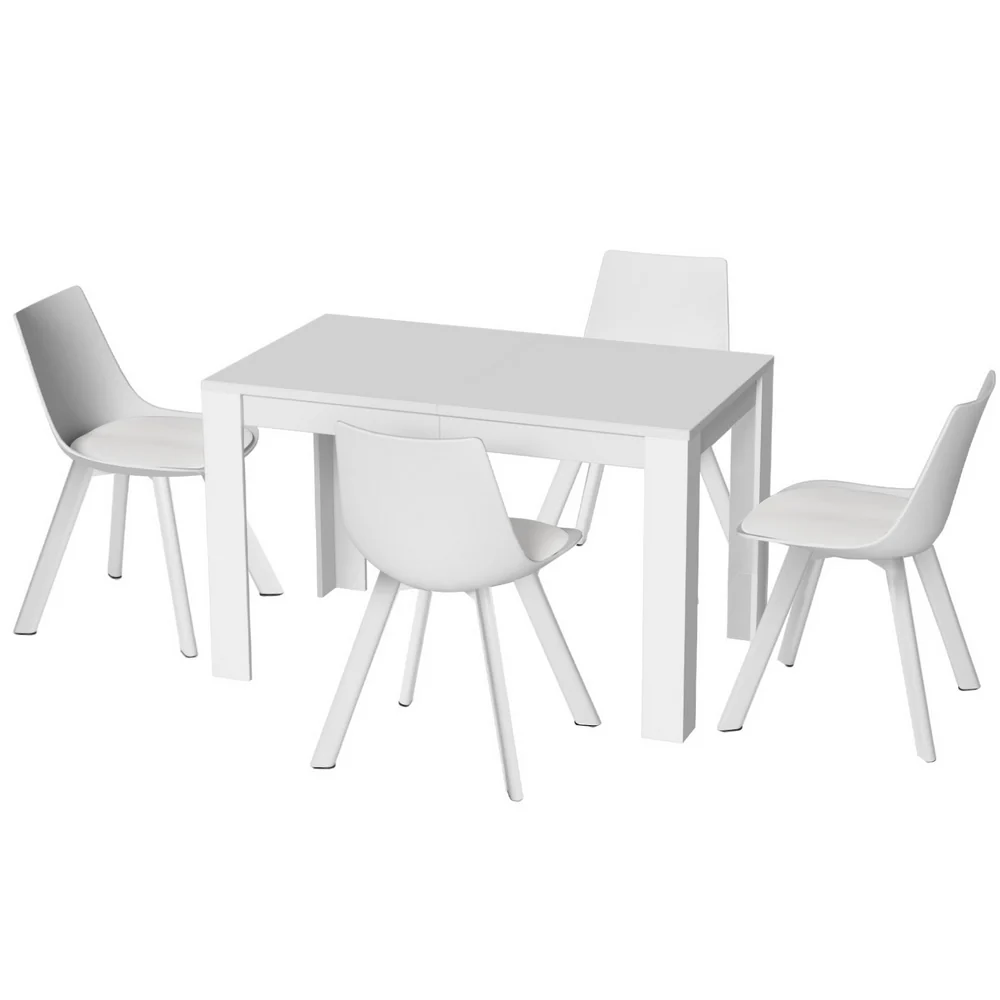 5-Piece Nello White Dining Table & Chair Set Rectangle - Nurns