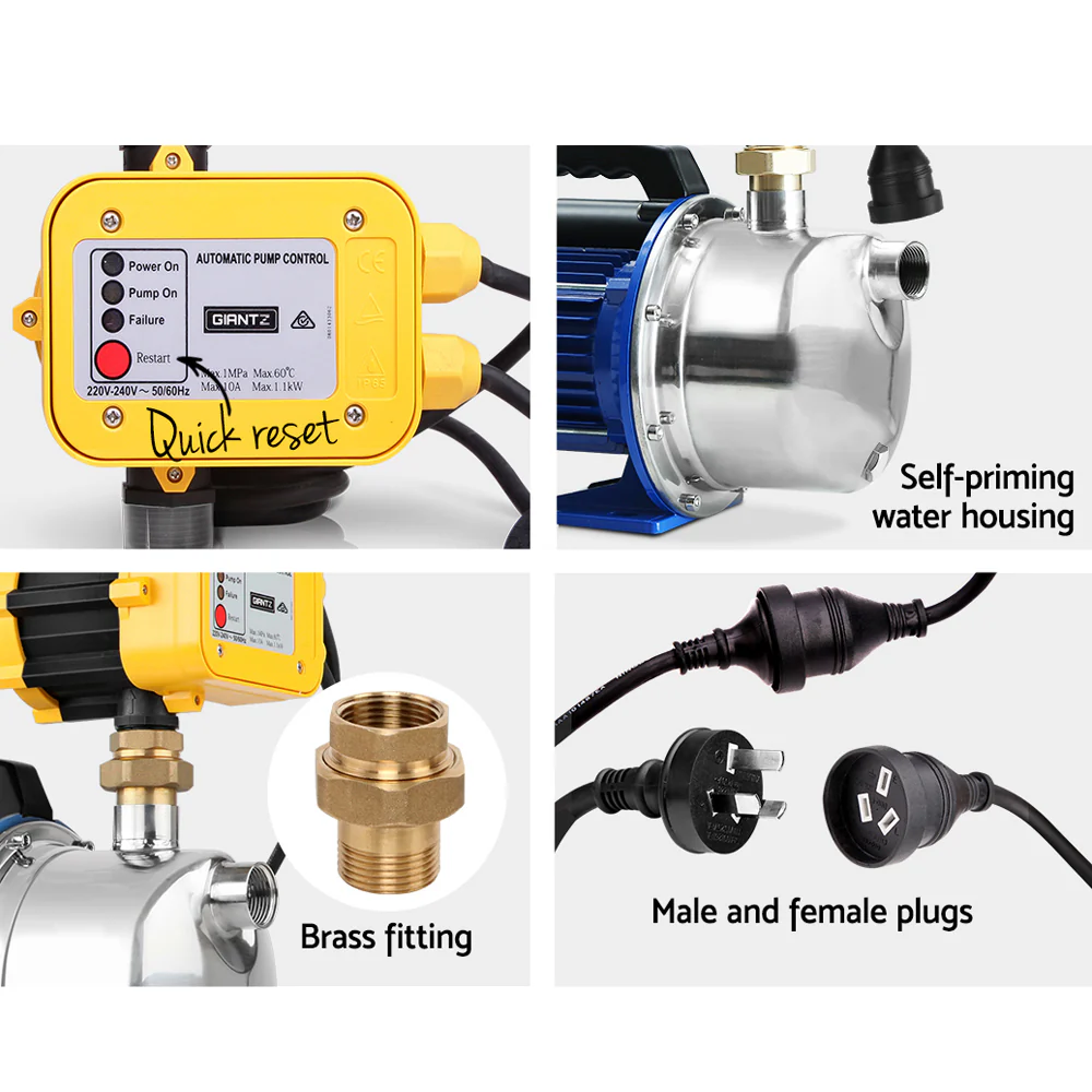 2300W High Pressure Garden Jet Water Pump with Auto Controller - Yellow - Nurns