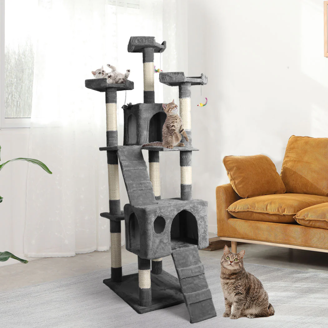 1.8M Cat Scratching Post Tree Gym House Condo Furniture Scratcher Tower Grey - Nurns
